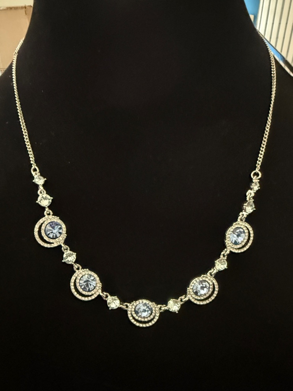 Givenchy Silver Tone Necklace with Pale Blue Crystals